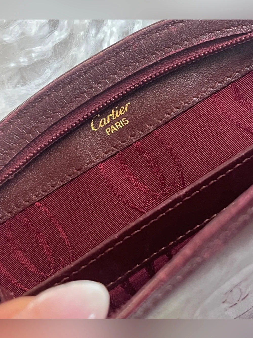 Cartier Burgundy and Gold Leather Key Case, wallet & perfum sample bundle